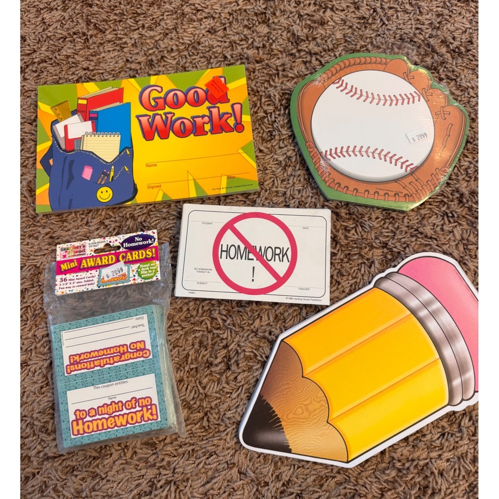 Vintage Teacher Classroom Notepad Stationery Lot Pencil Baseball Awards Homework
